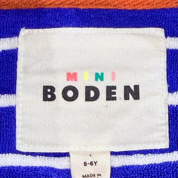 New Mini Boden Toweling Throw Boys 5-6 Y Girls Striped Hooded Beach Cover Shirt - Picture 3 of 4